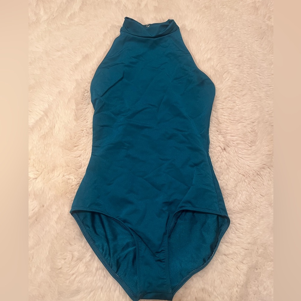 Mariia Turqoise Snap Halter Key Hole Back Dance Leotard